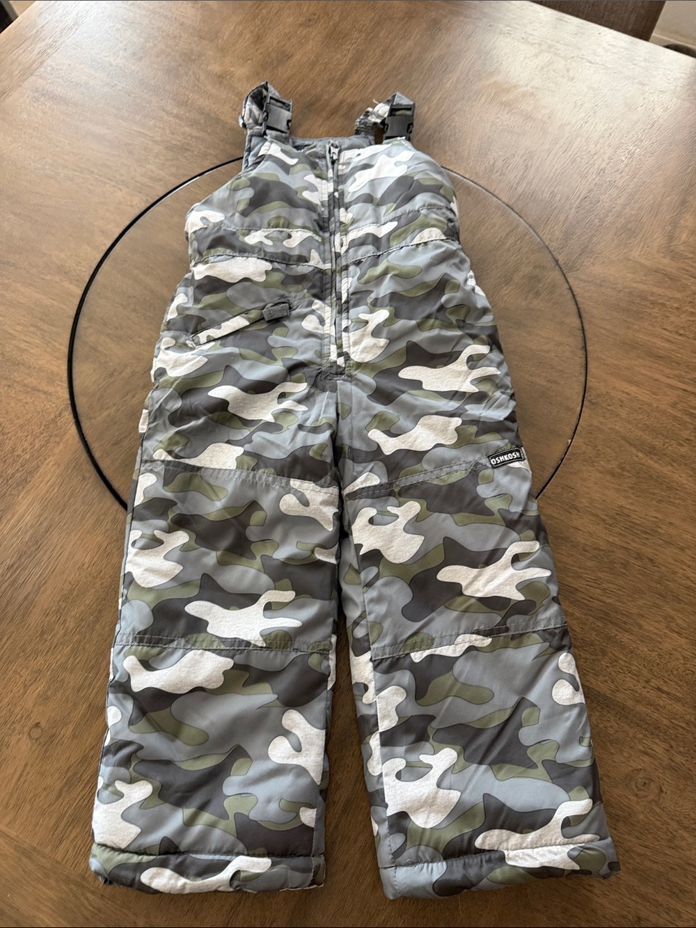 OshKosh B'gosh Gray and Green Camo Kids Snow Overalls 4T